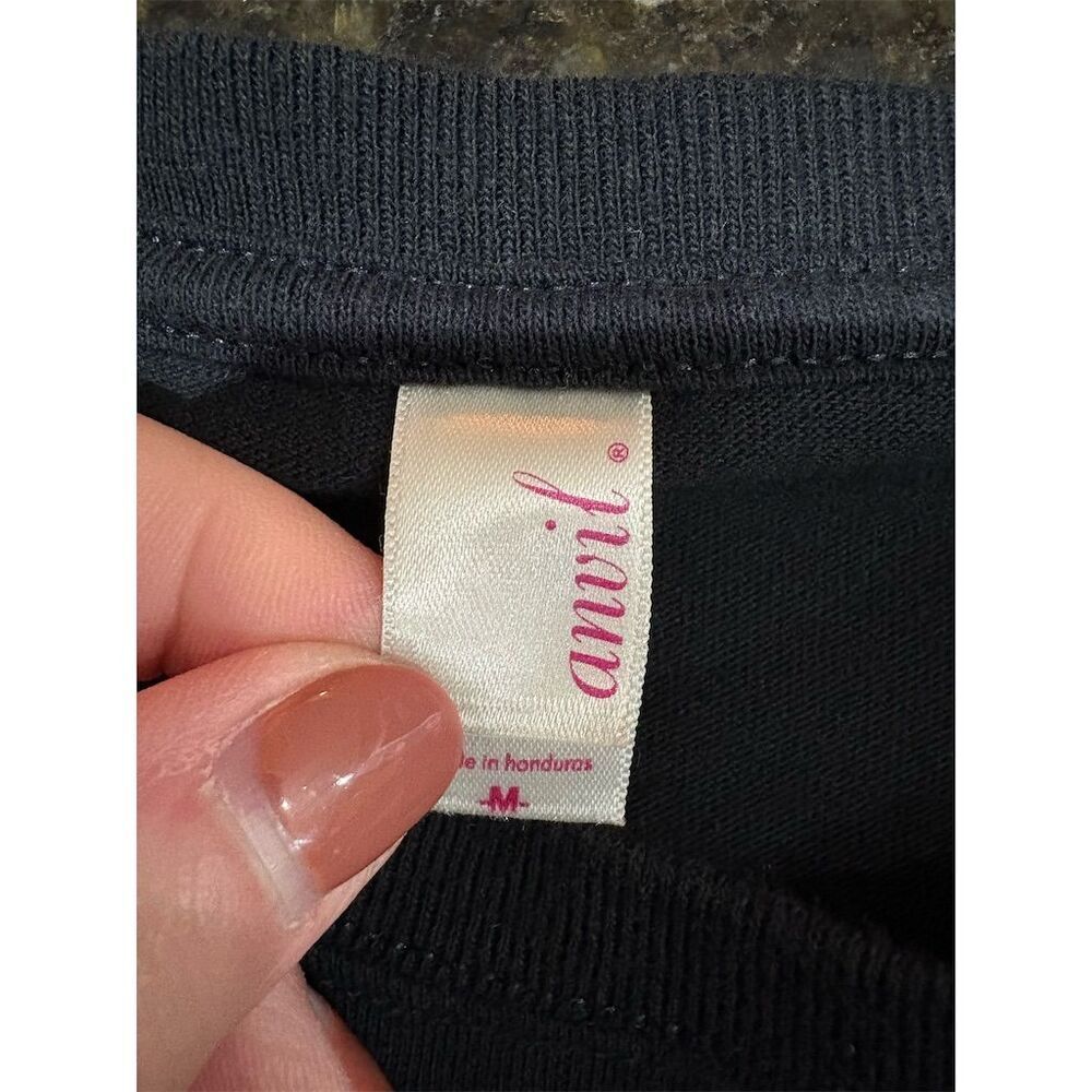 Anvil Women's M Black Long Sleeve T-Shirt Embroidered Casual Top - Picture 5 of 7